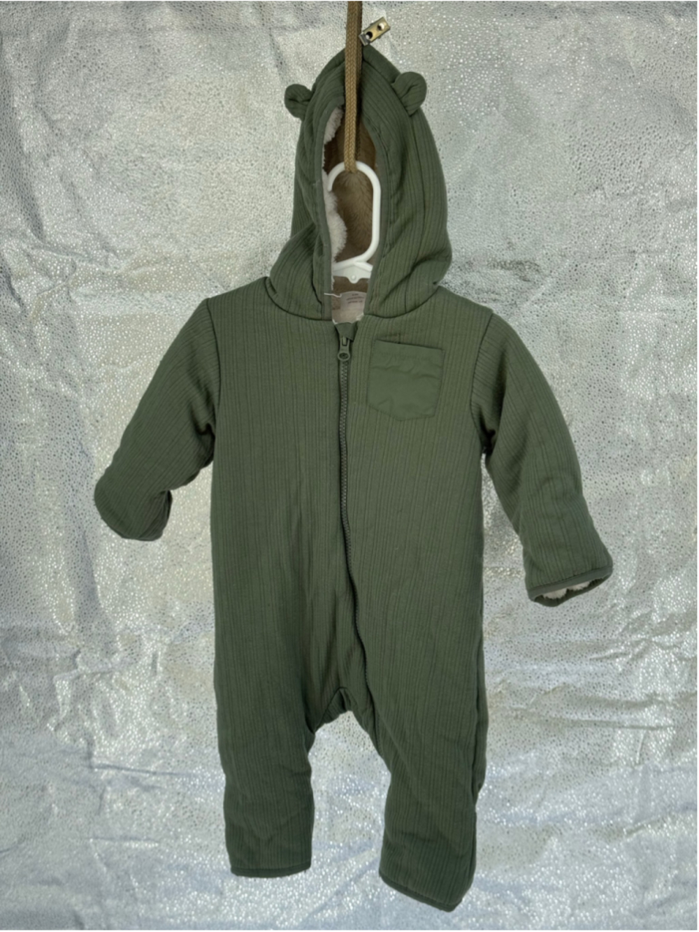 Baby Unbranded Green Ribbed Hooded Footie Romper, 0-3 Months
